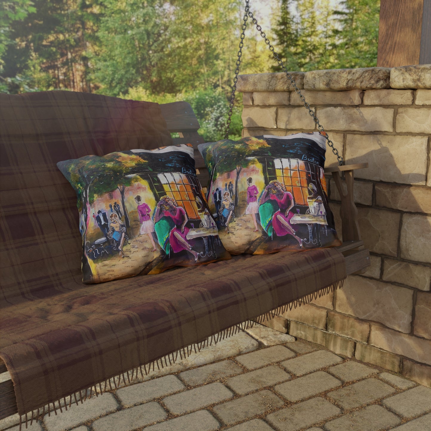 "Bistro" Throw Pillow - Urban Café Scene Cushion