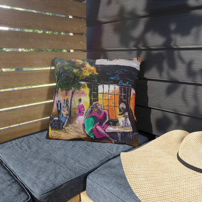 "Bistro" Throw Pillow - Urban Café Scene Cushion