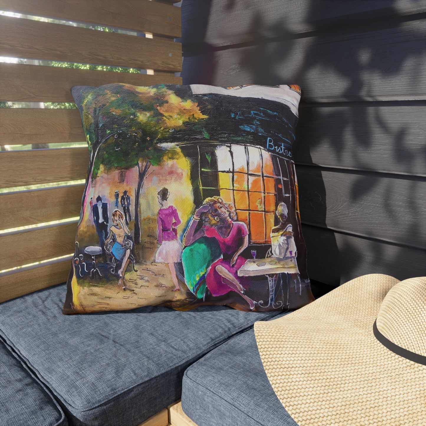 "Bistro" Throw Pillow - Urban Café Scene Cushion