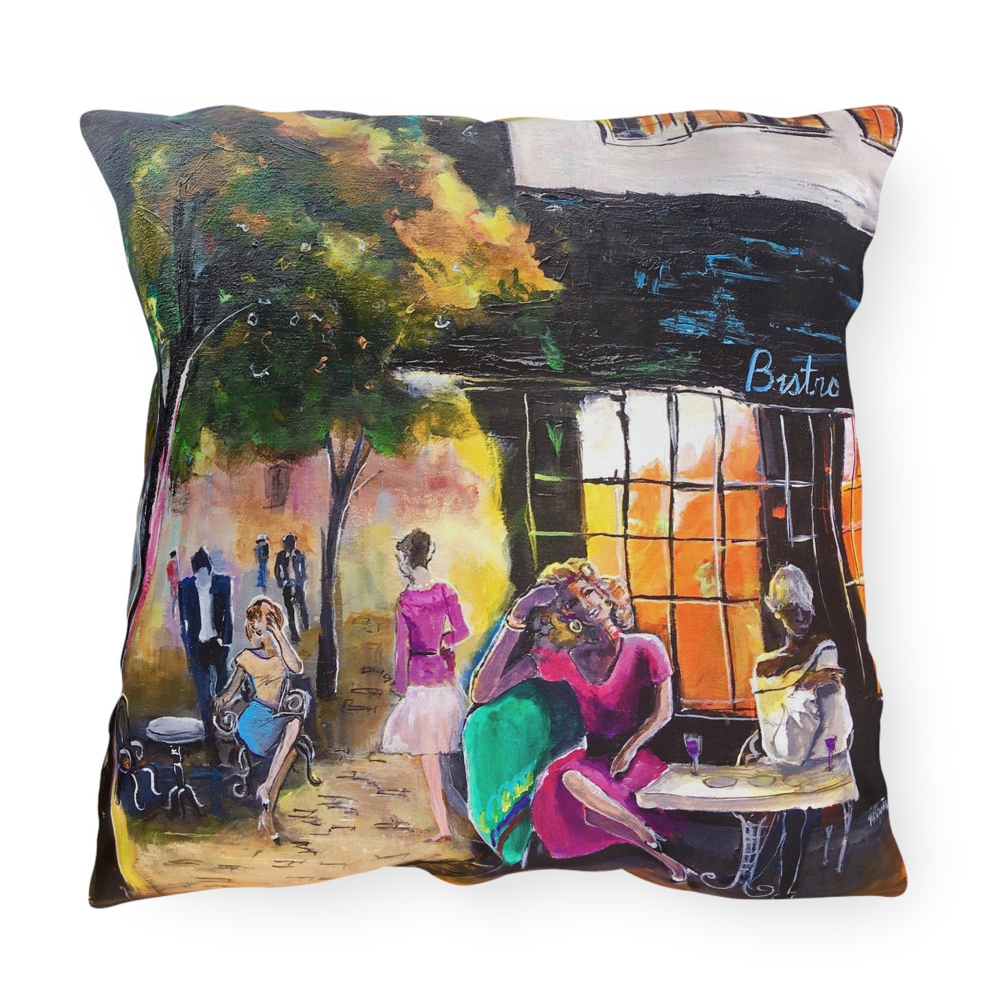 "Bistro" Throw Pillow - Urban Café Scene Cushion