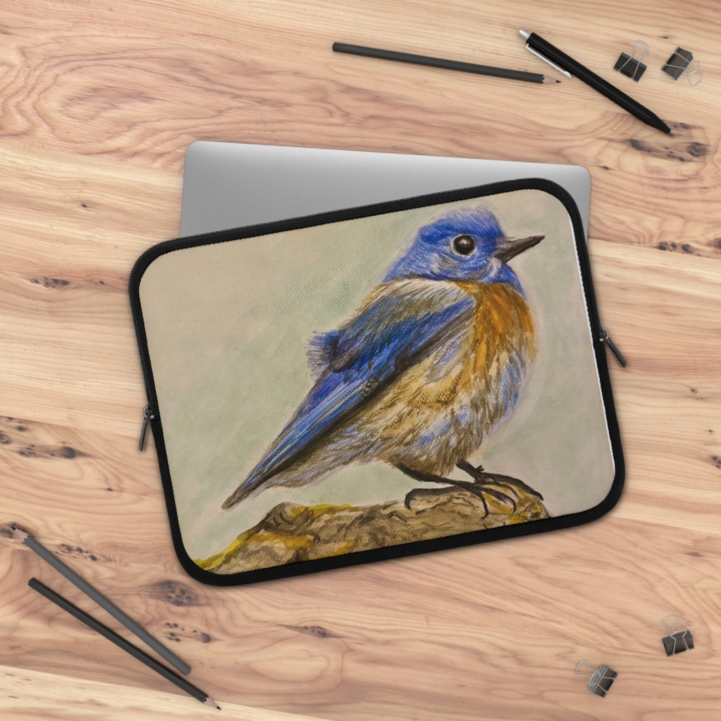 "Blue Bird Project" Laptop Sleeve - Watercolor Bird Art Tech Case