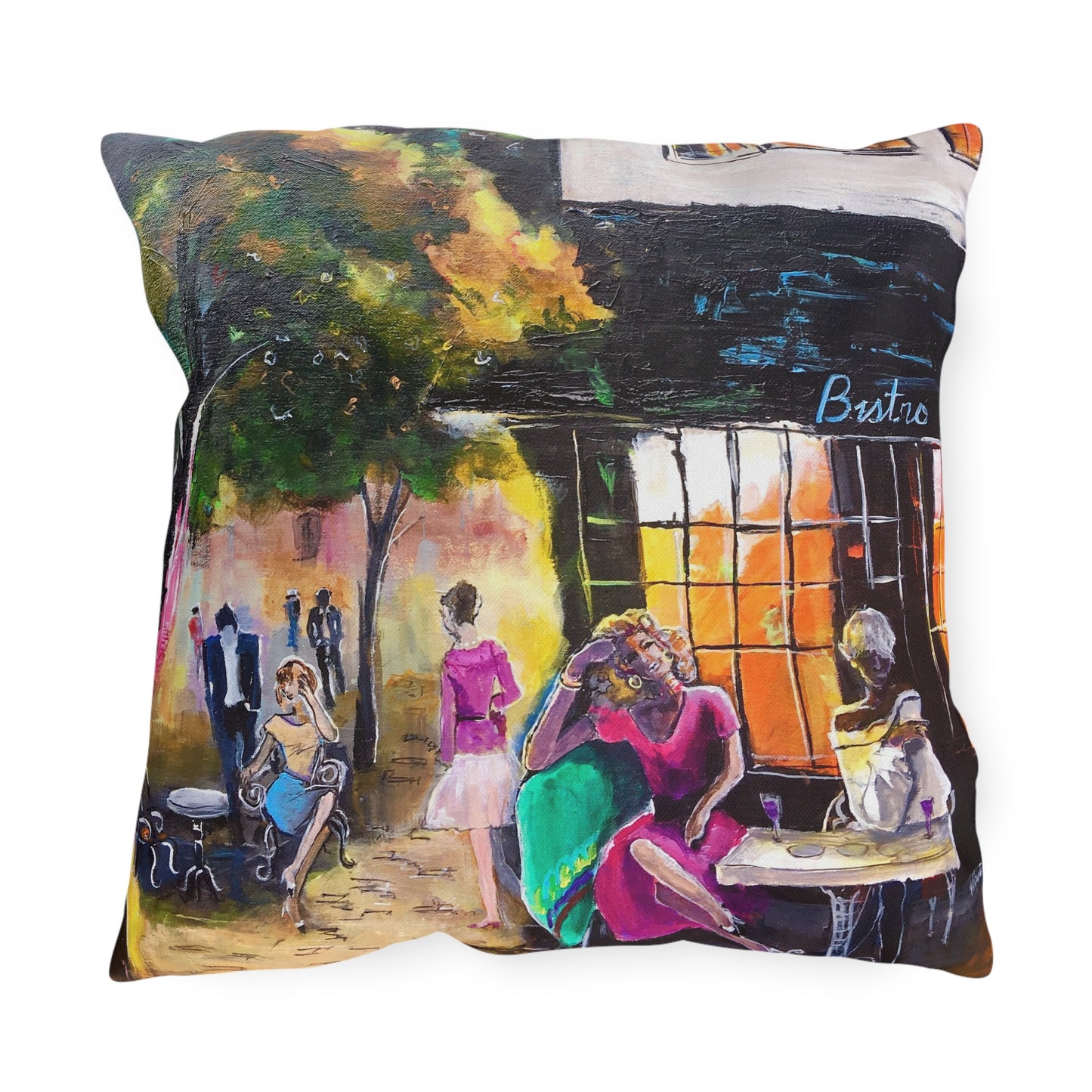 "Bistro" Throw Pillow - Urban Café Scene Cushion