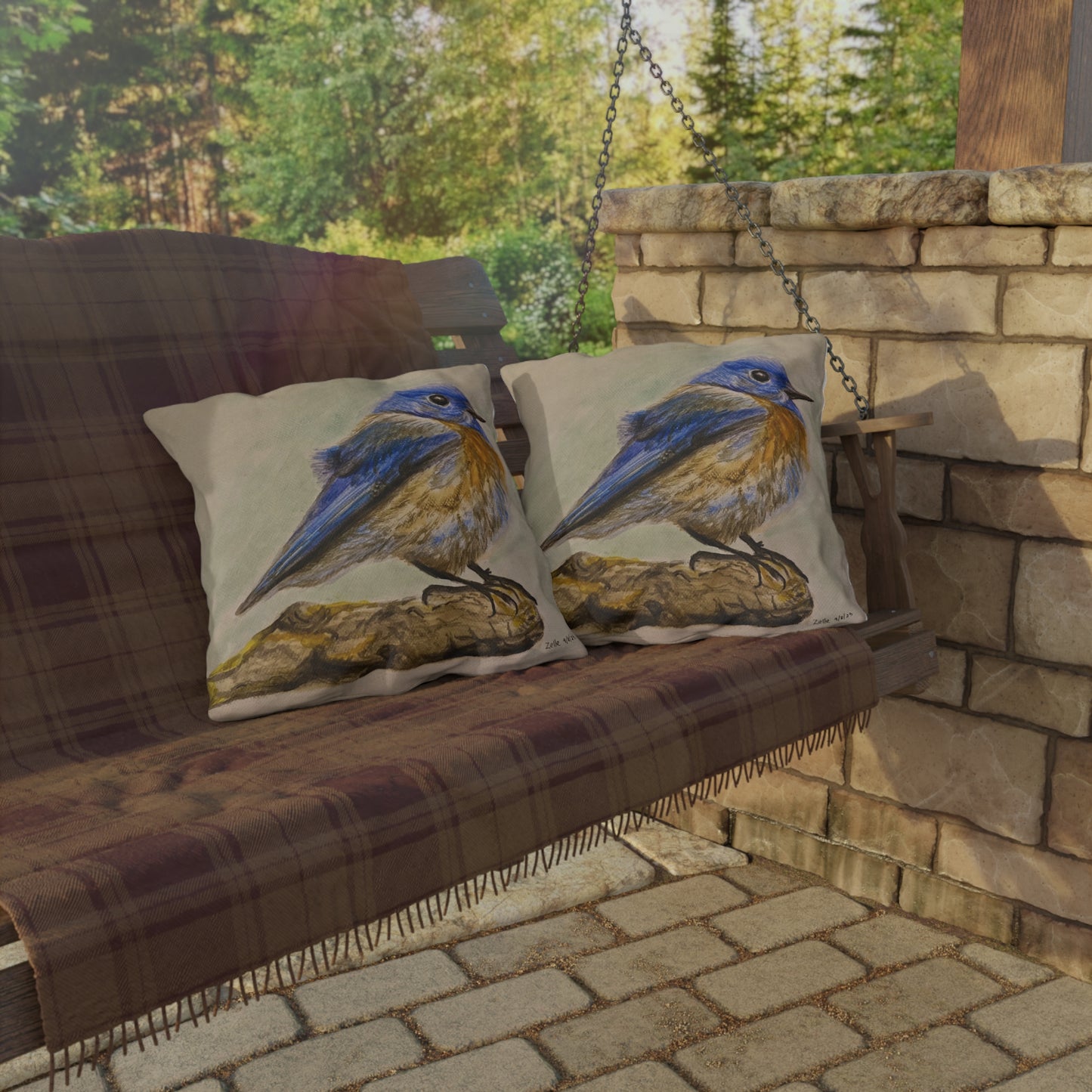 "Blue Bird Project" Throw Pillow - Watercolor Bird Art Cushion