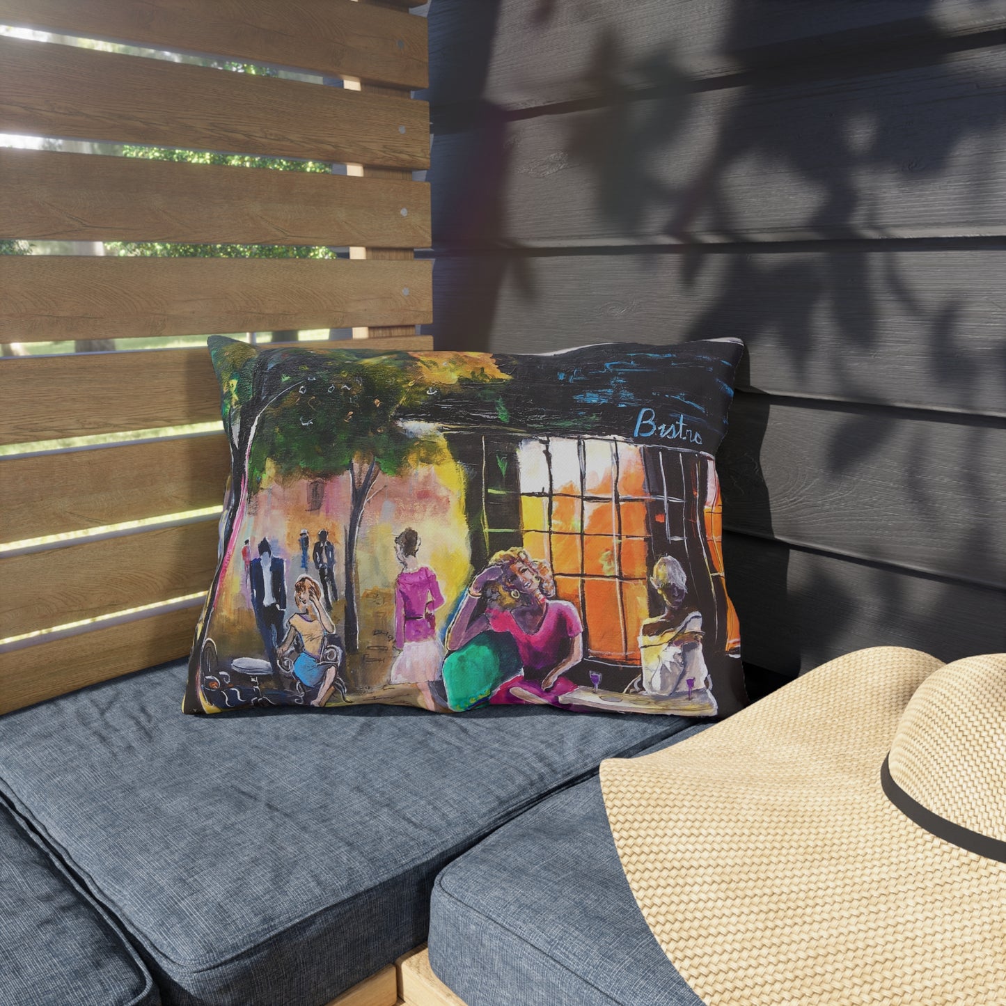 "Bistro" Throw Pillow - Urban Café Scene Cushion