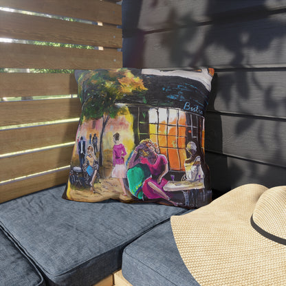 "Bistro" Throw Pillow - Urban Café Scene Cushion