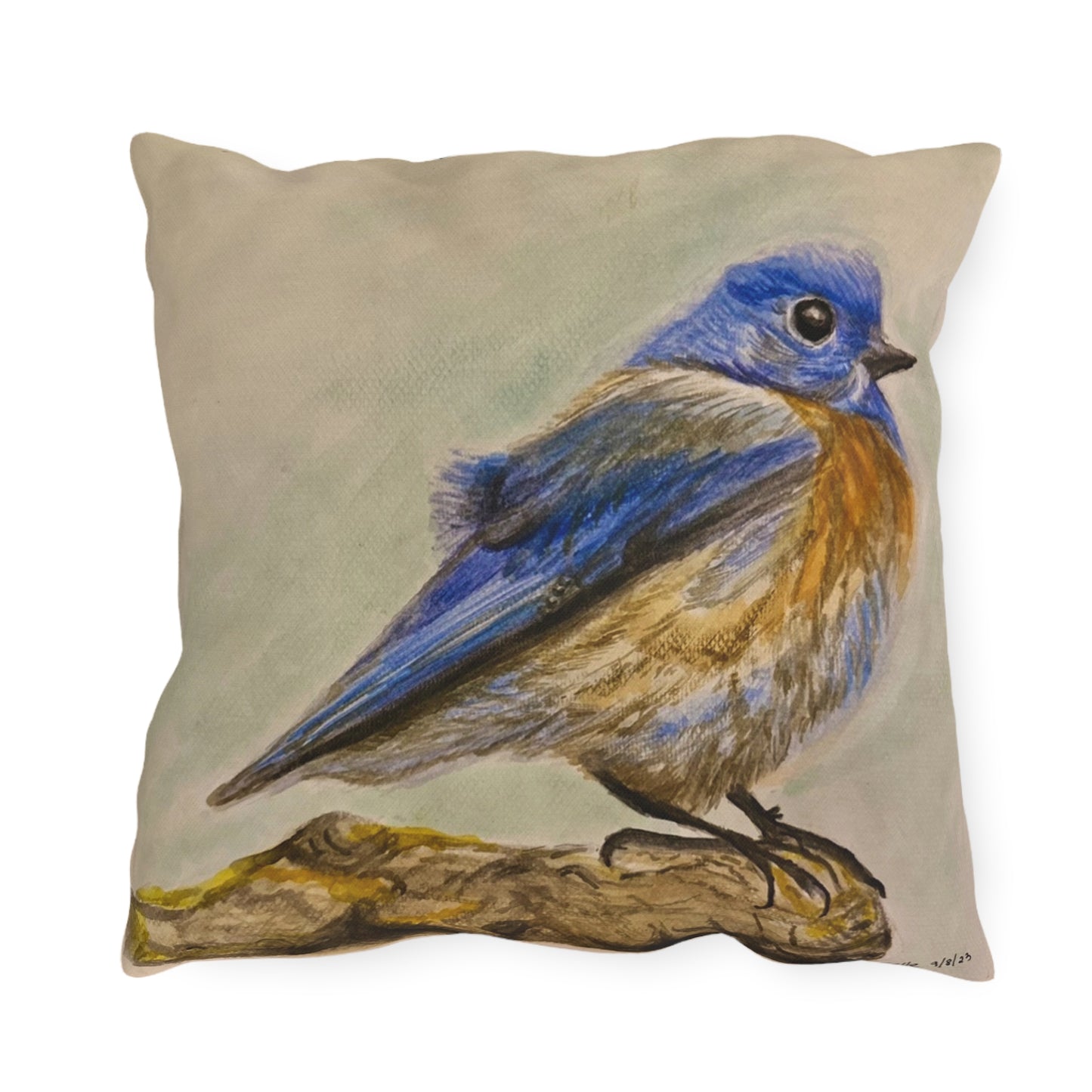 "Blue Bird Project" Throw Pillow - Watercolor Bird Art Cushion