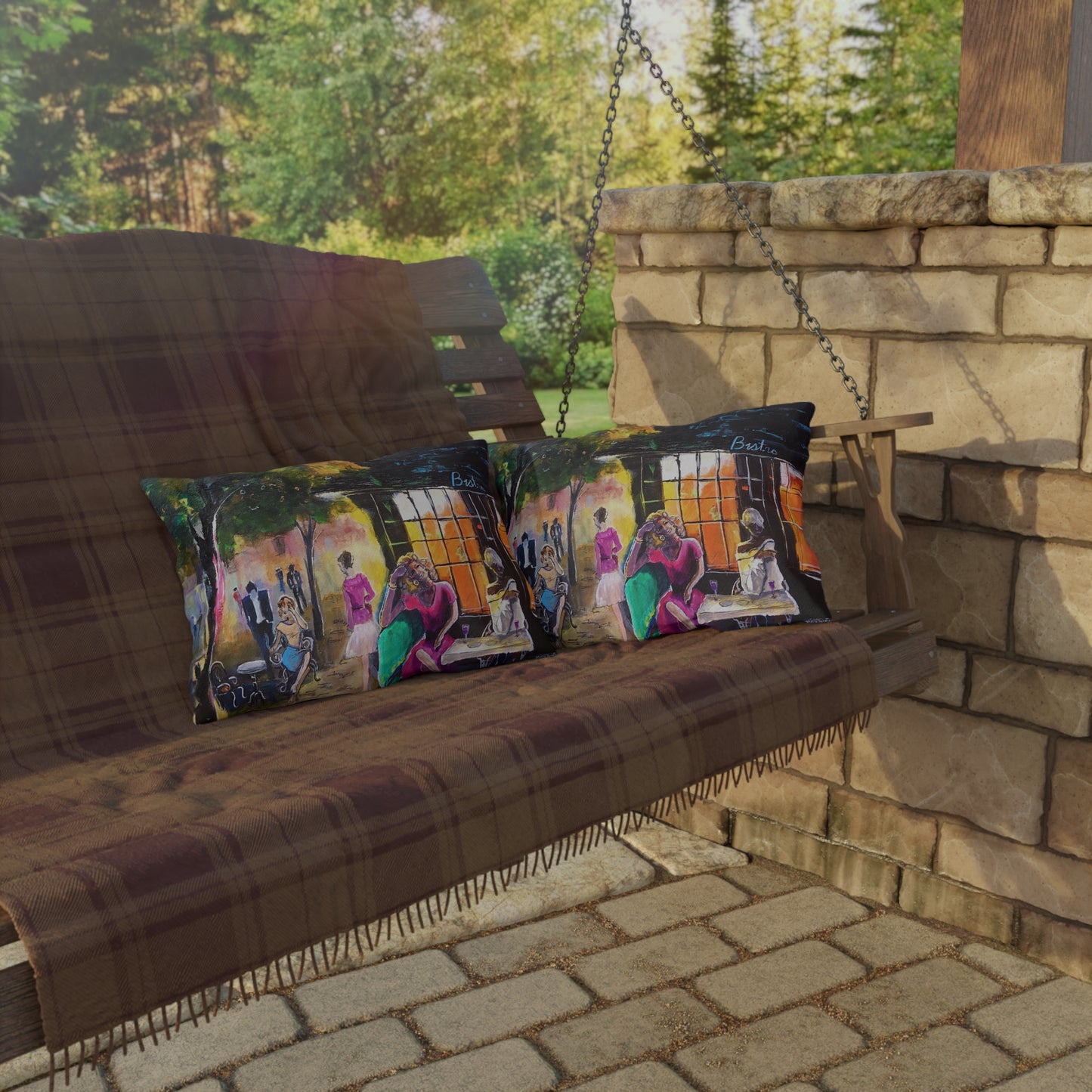 "Bistro" Throw Pillow - Urban Café Scene Cushion