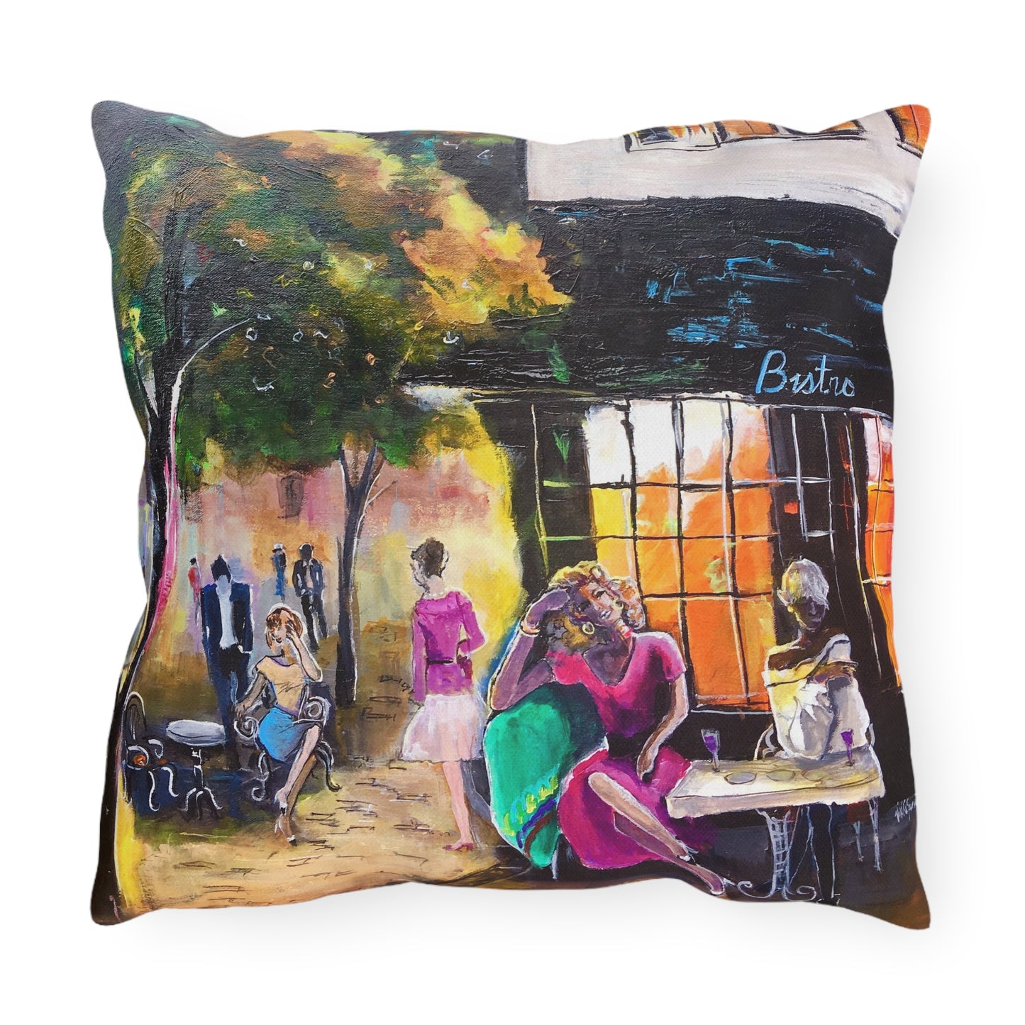 "Bistro" Throw Pillow - Urban Café Scene Cushion