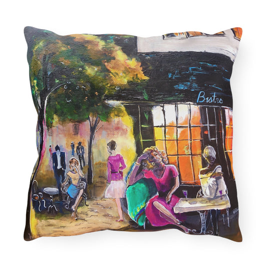 "Bistro" Throw Pillow - Urban Café Scene Cushion
